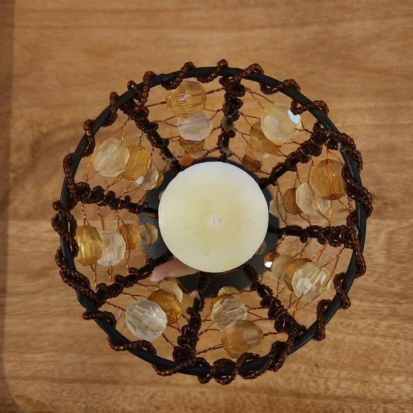 Beaded Candle Holder with Brown and Clear Accents - Picture 4 of 10